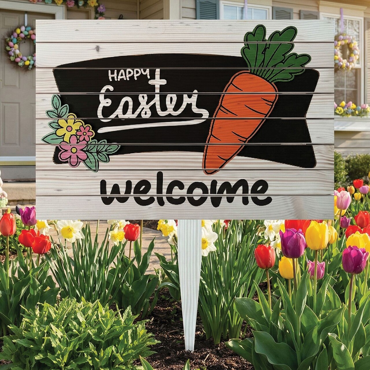 Semn de curte, Modern Easter Welcome, 58x38 cm, Multicolor - imagine 5